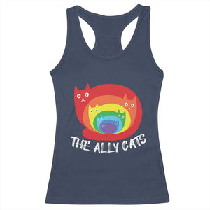 Funny LGBT The Ally Cats Racerback Tank Top Pride Month Rainbow Cat TS11 Navy Print Your Wear