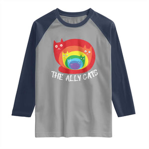 Funny LGBT The Ally Cats Raglan Shirt Pride Month Rainbow Cat TS11 Sport Gray Navy Print Your Wear