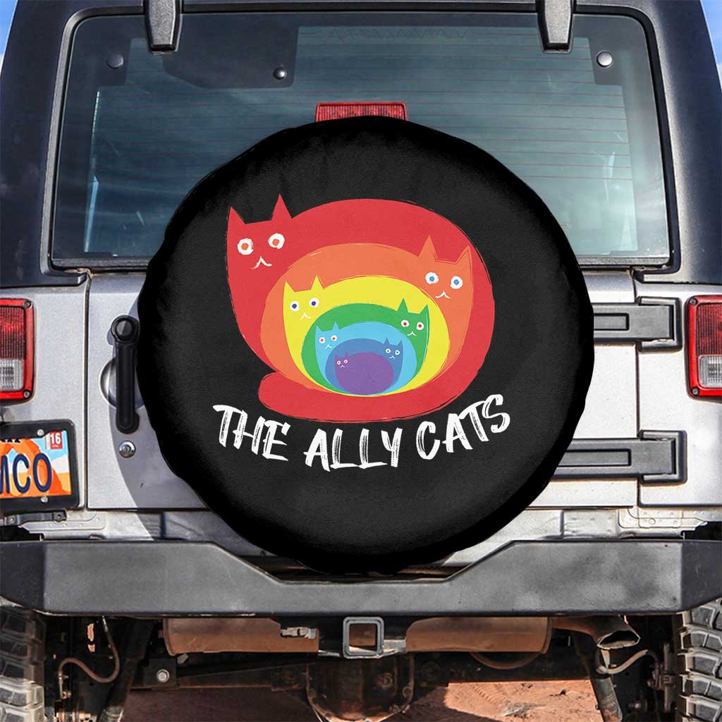 Funny LGBT The Ally Cats Spare Tire Cover Pride Month Rainbow Cat TS11 No hole Black Print Your Wear