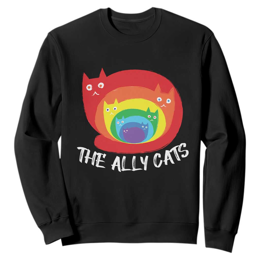 Funny LGBT The Ally Cats Sweatshirt Pride Month Rainbow Cat TS11 Black Print Your Wear