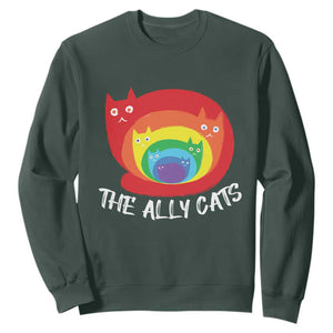 Funny LGBT The Ally Cats Sweatshirt Pride Month Rainbow Cat TS11 Dark Forest Green Print Your Wear