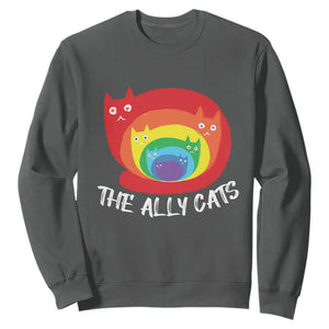 Funny LGBT The Ally Cats Sweatshirt Pride Month Rainbow Cat TS11 Dark Heather Print Your Wear