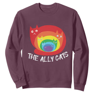 Funny LGBT The Ally Cats Sweatshirt Pride Month Rainbow Cat TS11 Maroon Print Your Wear