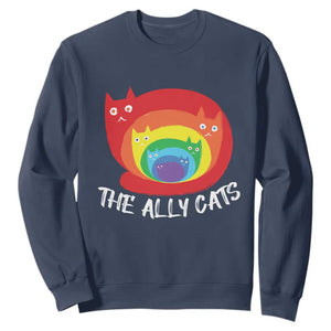 Funny LGBT The Ally Cats Sweatshirt Pride Month Rainbow Cat TS11 Navy Print Your Wear