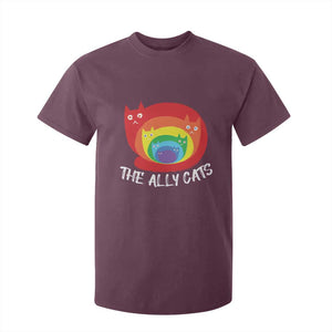 Funny LGBT The Ally Cats T Shirt For Kid Pride Month Rainbow Cat TS11 Maroon Print Your Wear