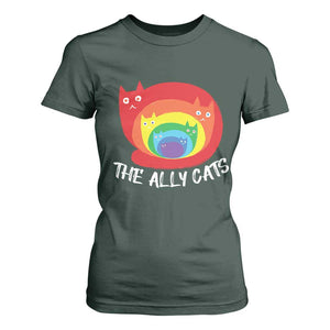 Funny LGBT The Ally Cats T Shirt For Women Pride Month Rainbow Cat TS11 Dark Forest Green Print Your Wear