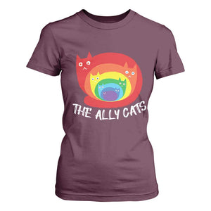 Funny LGBT The Ally Cats T Shirt For Women Pride Month Rainbow Cat TS11 Maroon Print Your Wear