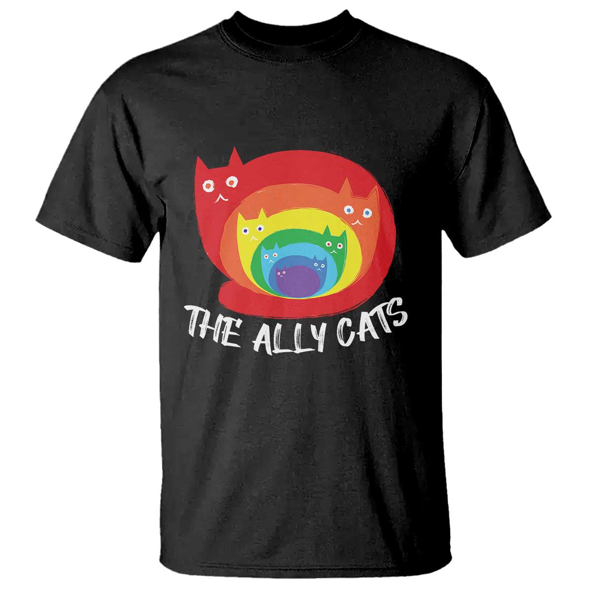 Funny LGBT The Ally Cats T Shirt Pride Month Rainbow Cat TS11 Black Print Your Wear