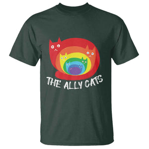 Funny LGBT The Ally Cats T Shirt Pride Month Rainbow Cat TS11 Dark Forest Green Print Your Wear