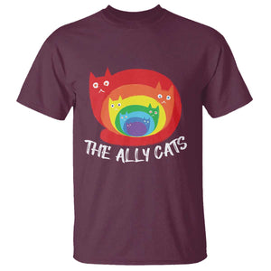 Funny LGBT The Ally Cats T Shirt Pride Month Rainbow Cat TS11 Maroon Print Your Wear