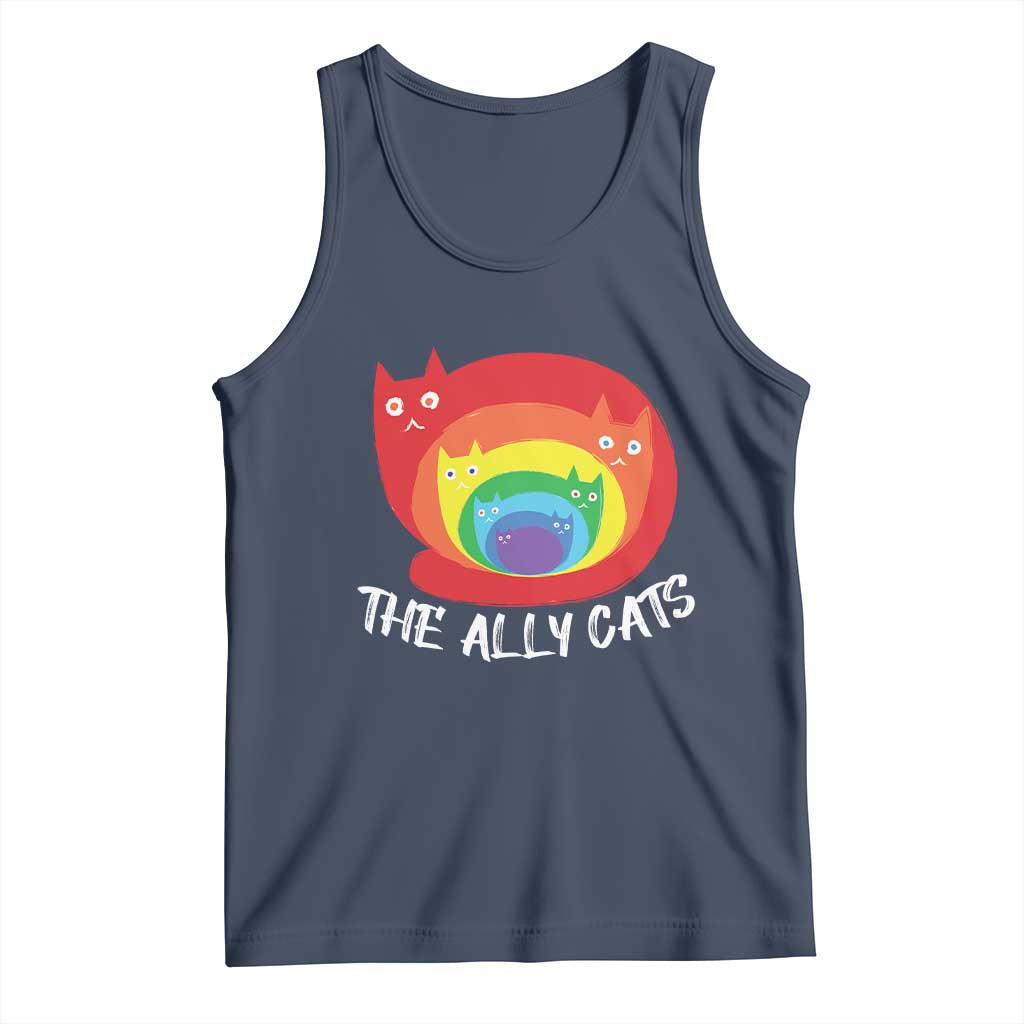 Funny LGBT The Ally Cats Tank Top Pride Month Rainbow Cat TS11 Navy Print Your Wear