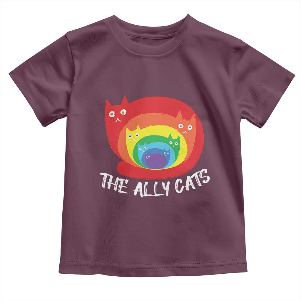 Funny LGBT The Ally Cats Toddler T Shirt Pride Month Rainbow Cat TS11 Maroon Print Your Wear