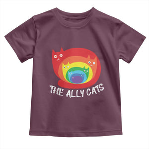 Funny LGBT The Ally Cats Toddler T Shirt Pride Month Rainbow Cat TS11 Maroon Print Your Wear