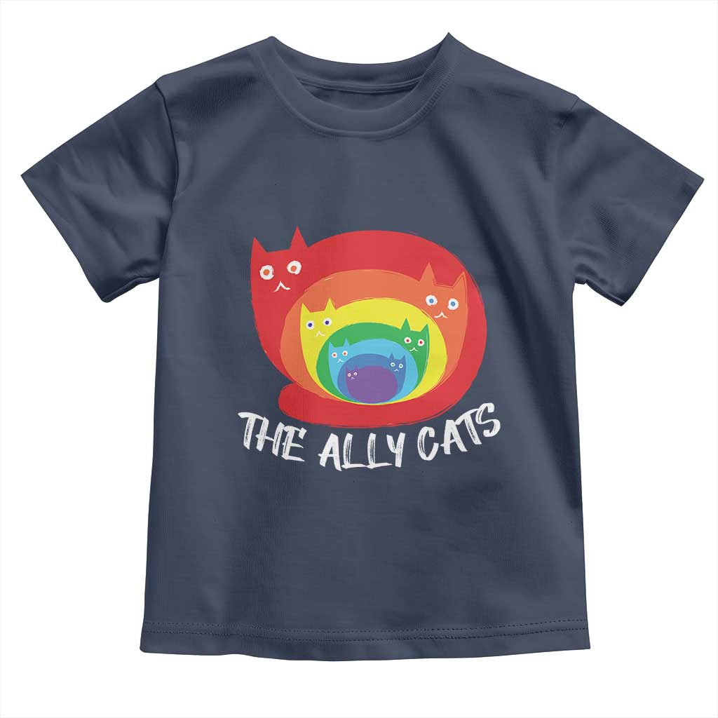 Funny LGBT The Ally Cats Toddler T Shirt Pride Month Rainbow Cat TS11 Navy Print Your Wear