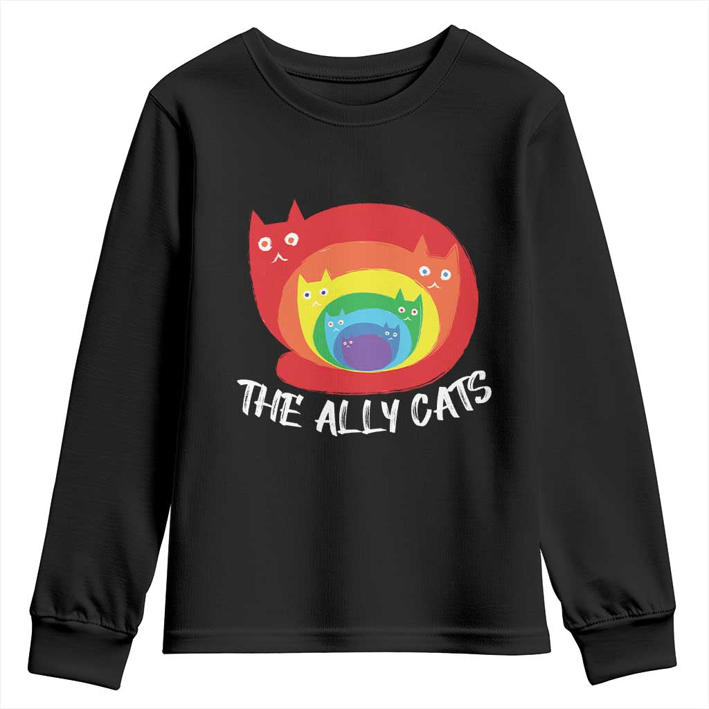 Funny LGBT The Ally Cats Youth Sweatshirt Pride Month Rainbow Cat TS11 Black Print Your Wear