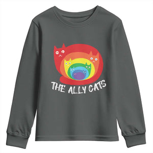 Funny LGBT The Ally Cats Youth Sweatshirt Pride Month Rainbow Cat TS11 Dark Heather Print Your Wear