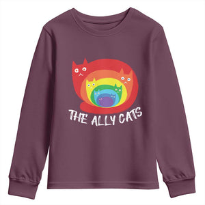 Funny LGBT The Ally Cats Youth Sweatshirt Pride Month Rainbow Cat TS11 Maroon Print Your Wear