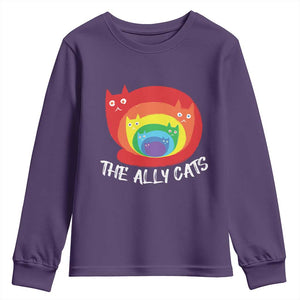 Funny LGBT The Ally Cats Youth Sweatshirt Pride Month Rainbow Cat TS11 Purple Print Your Wear