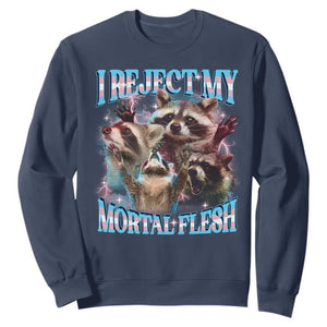 Funny LGBT Trans Pride Sweatshirt I Reject My Mortal Flesh Transgender Racoon Bootleg TS10 Navy Print Your Wear