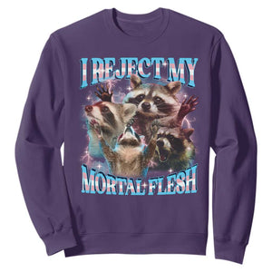 Funny LGBT Trans Pride Sweatshirt I Reject My Mortal Flesh Transgender Racoon Bootleg TS10 Purple Print Your Wear