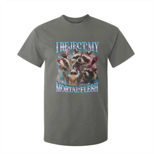 Funny LGBT Trans Pride T Shirt For Kid I Reject My Mortal Flesh Transgender Racoon Bootleg TS10 Military Green Print Your Wear