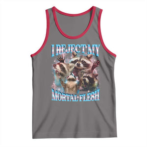 Funny LGBT Trans Pride Tank Top I Reject My Mortal Flesh Transgender Racoon Bootleg TS10 Deep Heather Red Print Your Wear