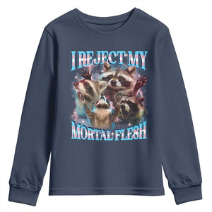 Funny LGBT Trans Pride Youth Sweatshirt I Reject My Mortal Flesh Transgender Racoon Bootleg TS10 Navy Print Your Wear