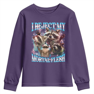 Funny LGBT Trans Pride Youth Sweatshirt I Reject My Mortal Flesh Transgender Racoon Bootleg TS10 Purple Print Your Wear
