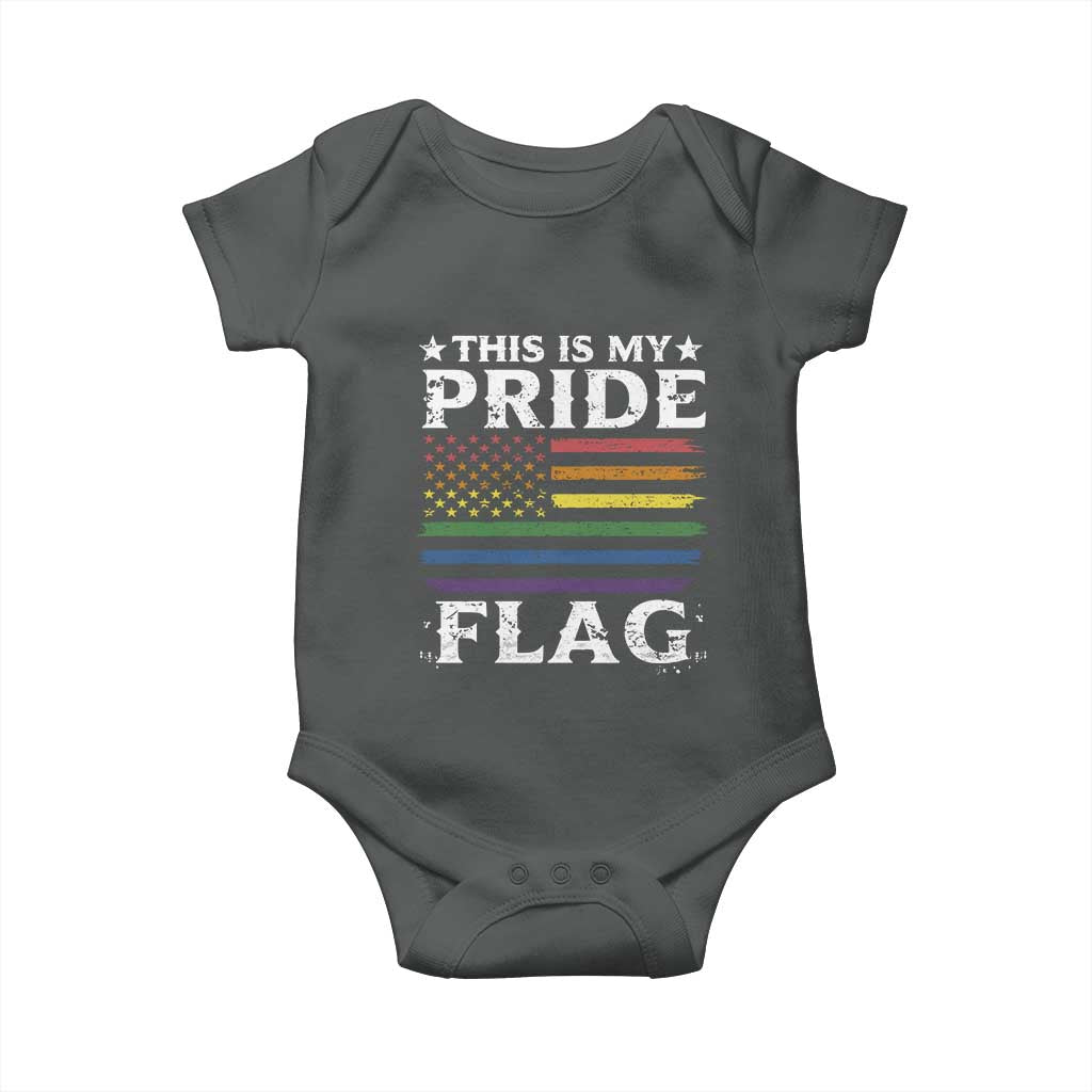 Funny LGBTQ This Is My Pride Flag Baby Onesie Rainbow American Flag TS11 Dark Heather Print Your Wear