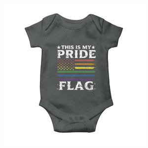 Funny LGBTQ This Is My Pride Flag Baby Onesie Rainbow American Flag TS11 Dark Heather Print Your Wear