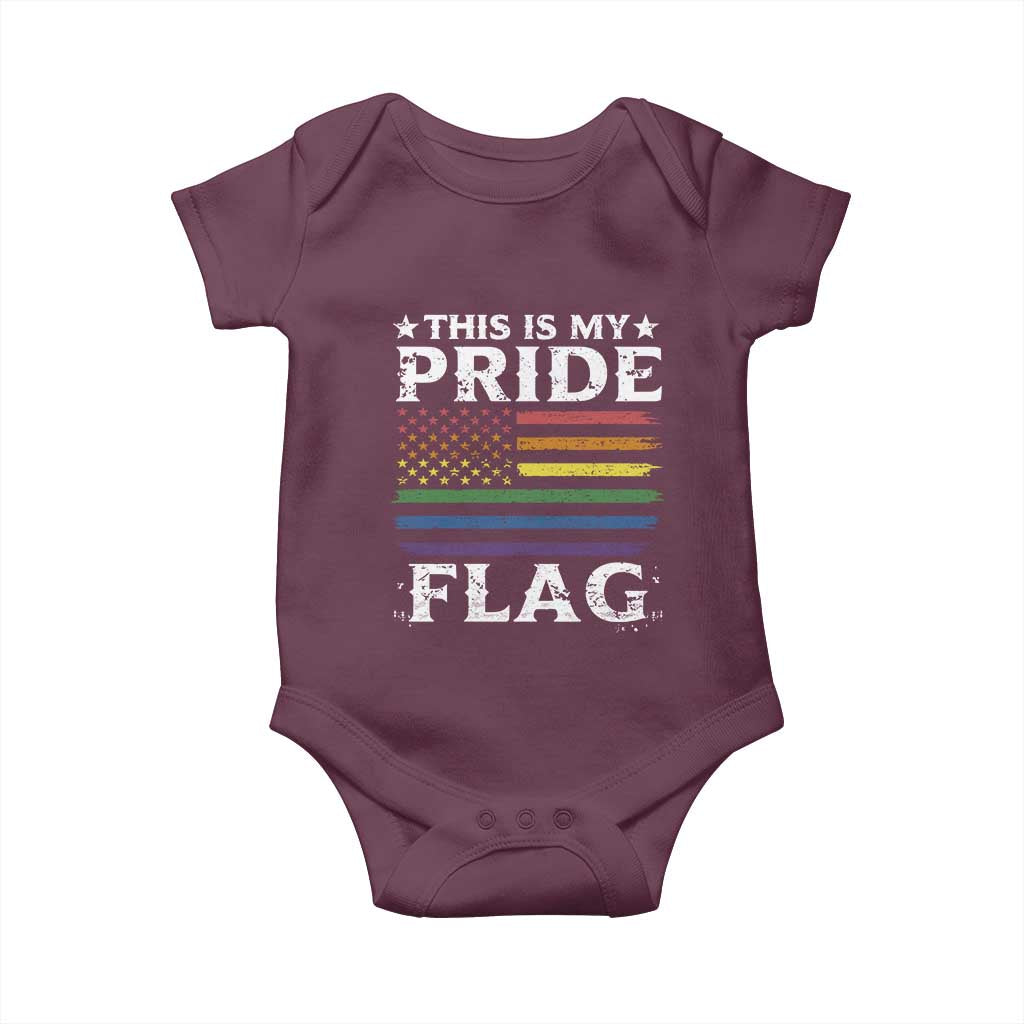 Funny LGBTQ This Is My Pride Flag Baby Onesie Rainbow American Flag TS11 Maroon Print Your Wear
