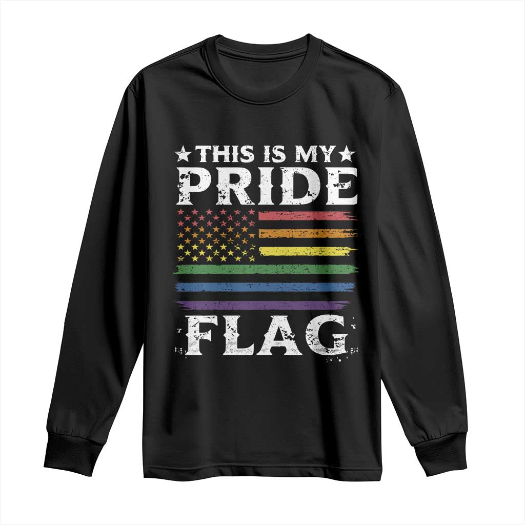 Funny LGBTQ This Is My Pride Flag Long Sleeve Shirt Rainbow American Flag TS11 Black Print Your Wear