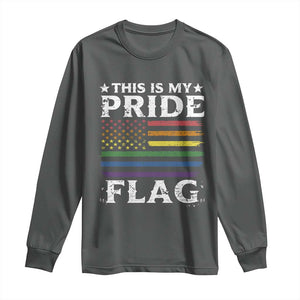 Funny LGBTQ This Is My Pride Flag Long Sleeve Shirt Rainbow American Flag TS11 Dark Heather Print Your Wear