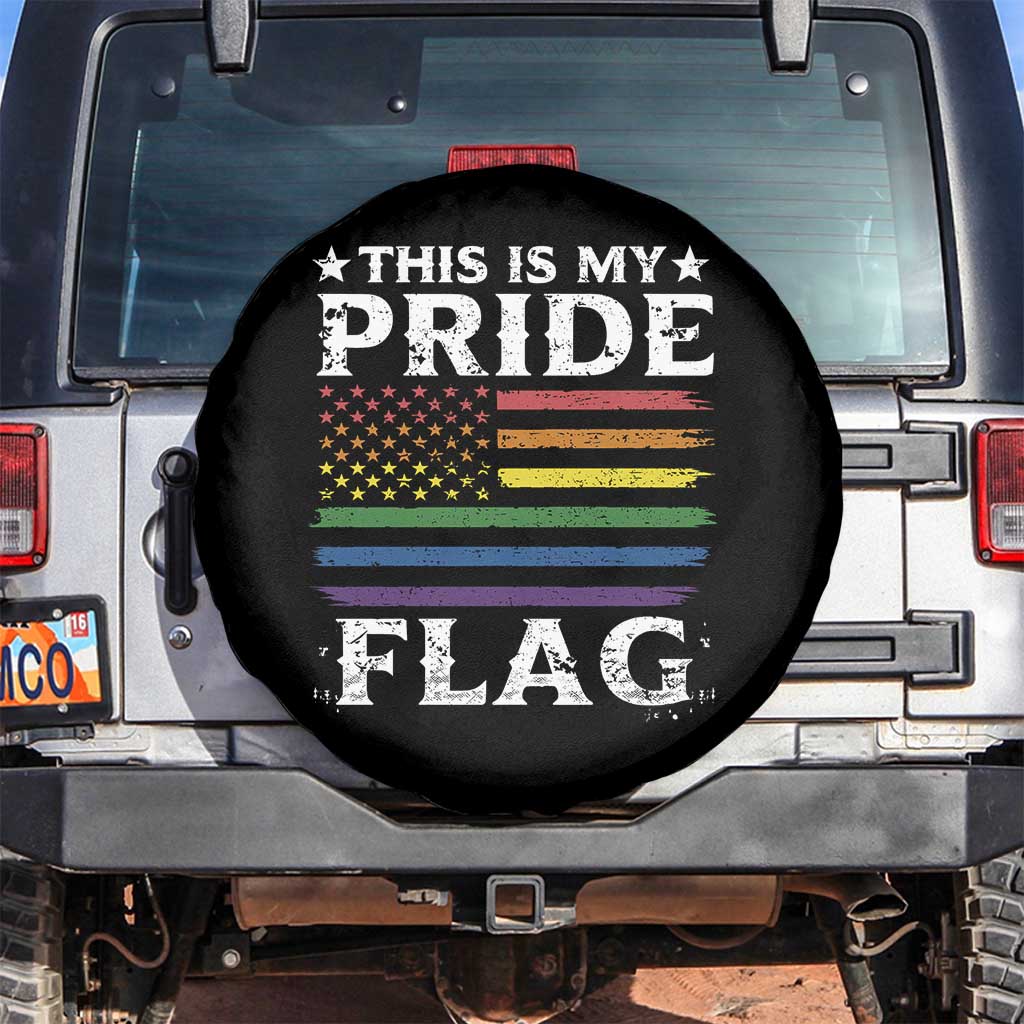 Funny LGBTQ This Is My Pride Flag Spare Tire Cover Rainbow American Flag TS11 No hole Black Print Your Wear