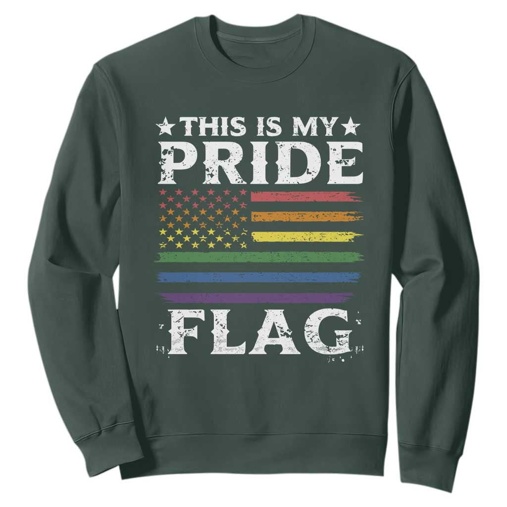 Funny LGBTQ This Is My Pride Flag Sweatshirt Rainbow American Flag TS11 Dark Forest Green Print Your Wear