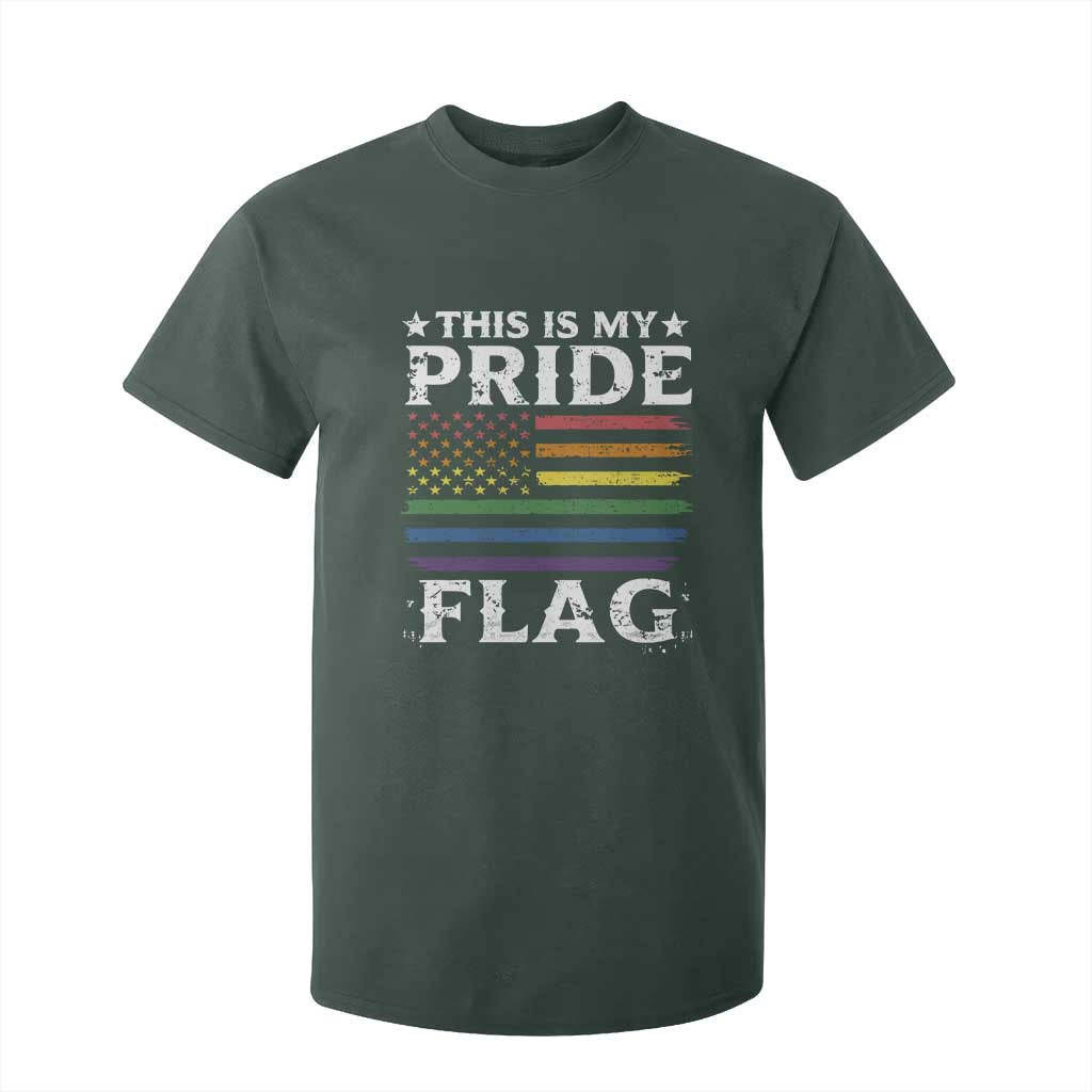 Funny LGBTQ This Is My Pride Flag T Shirt For Kid Rainbow American Flag TS11 Dark Forest Green Print Your Wear