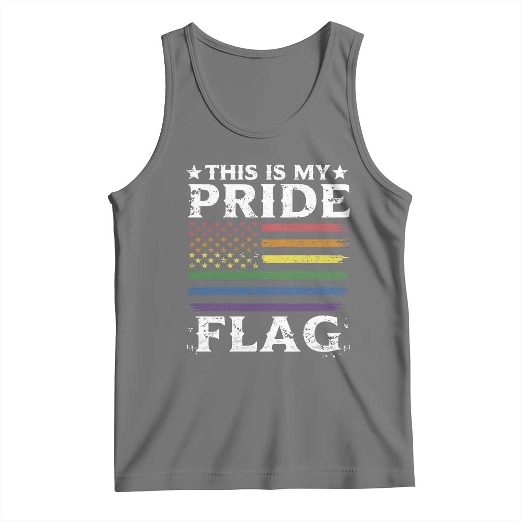 Funny LGBTQ This Is My Pride Flag Tank Top Rainbow American Flag TS11 Black Heather Print Your Wear