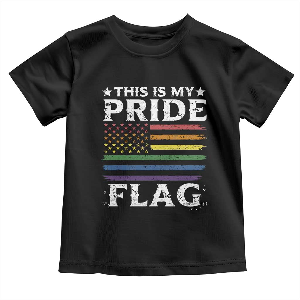 Funny LGBTQ This Is My Pride Flag Toddler T Shirt Rainbow American Flag TS11 Black Print Your Wear