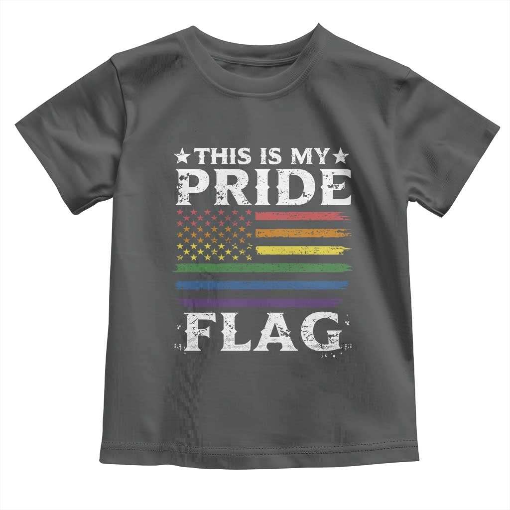 Funny LGBTQ This Is My Pride Flag Toddler T Shirt Rainbow American Flag TS11 Dark Heather Print Your Wear
