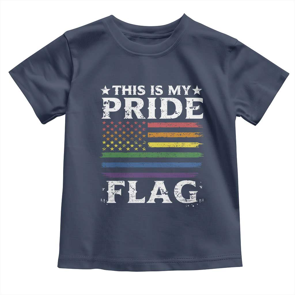 Funny LGBTQ This Is My Pride Flag Toddler T Shirt Rainbow American Flag TS11 Navy Print Your Wear