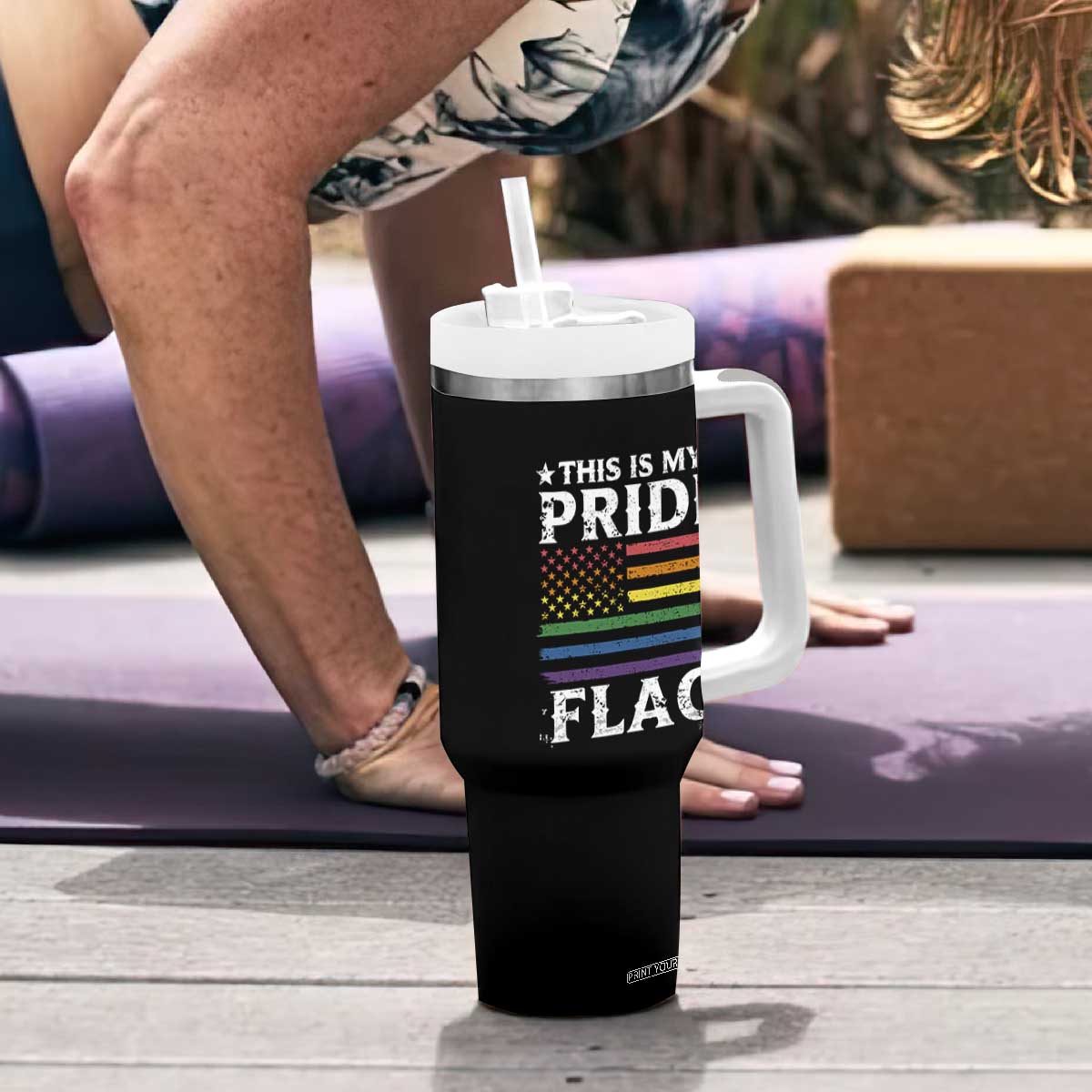 Funny LGBTQ This Is My Pride Flag Tumbler With Handle Rainbow American Flag TS11 Print Your Wear