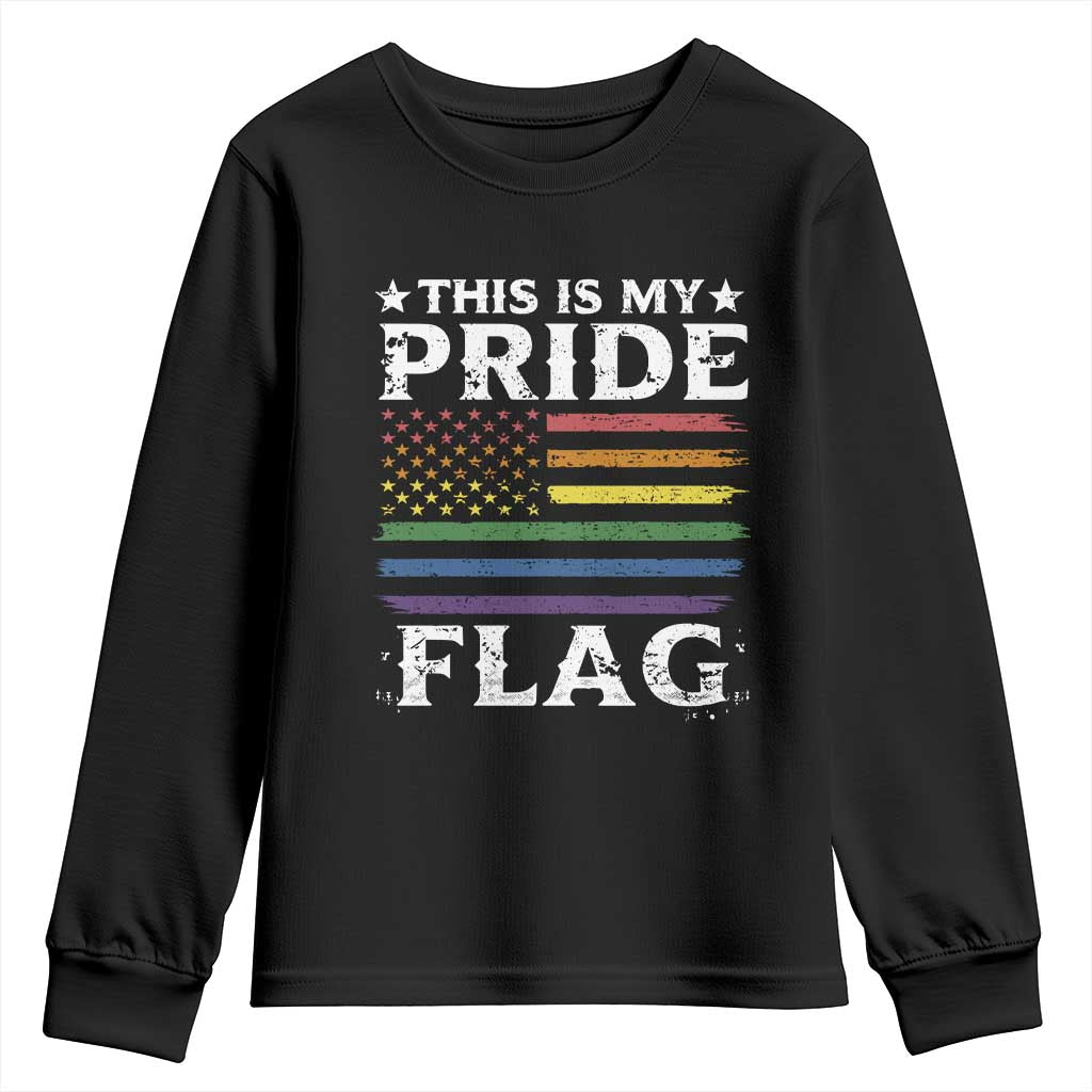 Funny LGBTQ This Is My Pride Flag Youth Sweatshirt Rainbow American Flag TS11 Black Print Your Wear