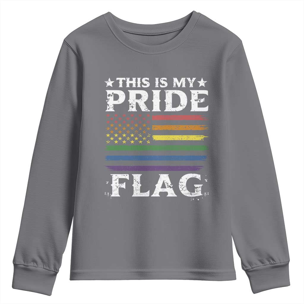 Funny LGBTQ This Is My Pride Flag Youth Sweatshirt Rainbow American Flag TS11 Charcoal Print Your Wear