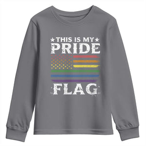 Funny LGBTQ This Is My Pride Flag Youth Sweatshirt Rainbow American Flag TS11 Charcoal Print Your Wear