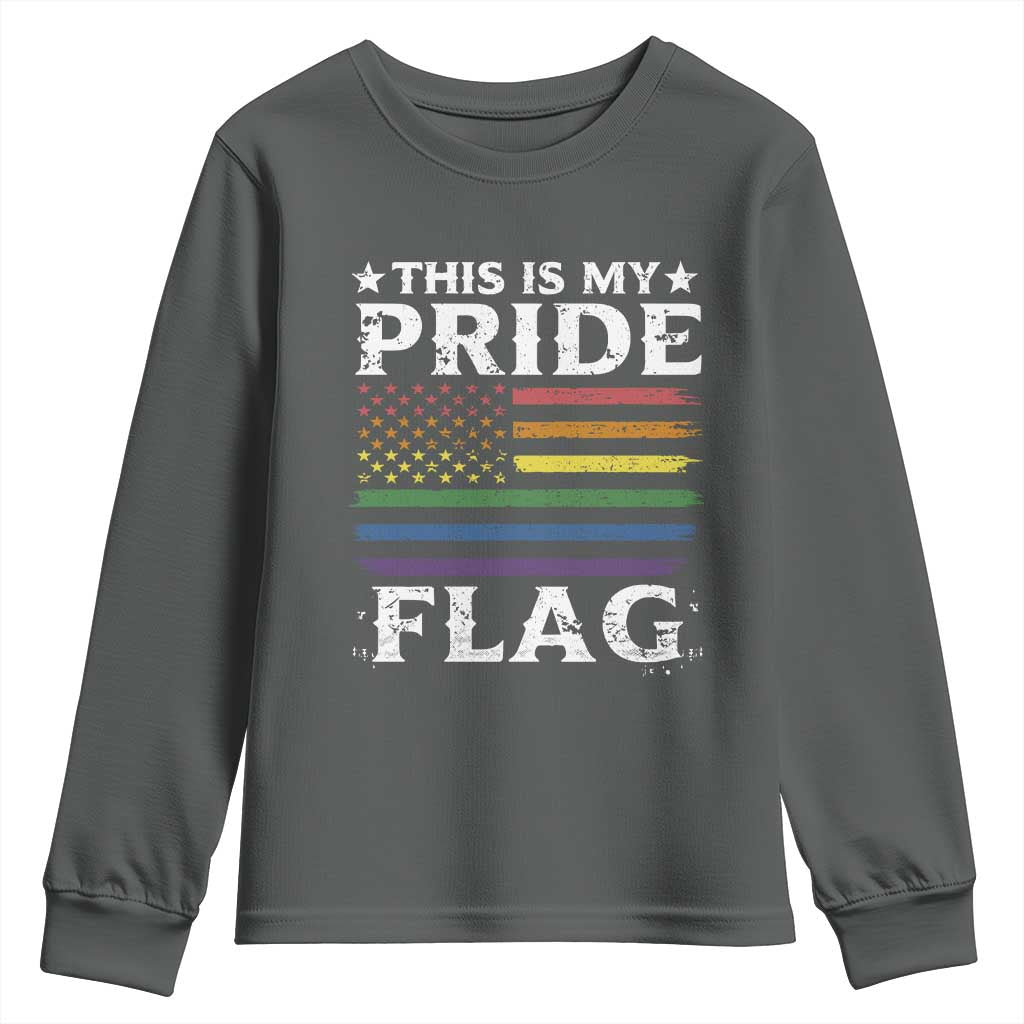 Funny LGBTQ This Is My Pride Flag Youth Sweatshirt Rainbow American Flag TS11 Dark Heather Print Your Wear