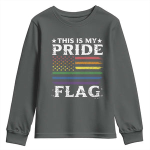 Funny LGBTQ This Is My Pride Flag Youth Sweatshirt Rainbow American Flag TS11 Dark Heather Print Your Wear