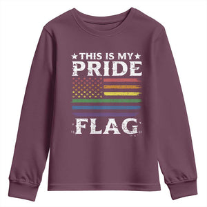 Funny LGBTQ This Is My Pride Flag Youth Sweatshirt Rainbow American Flag TS11 Maroon Print Your Wear