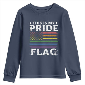 Funny LGBTQ This Is My Pride Flag Youth Sweatshirt Rainbow American Flag TS11 Navy Print Your Wear