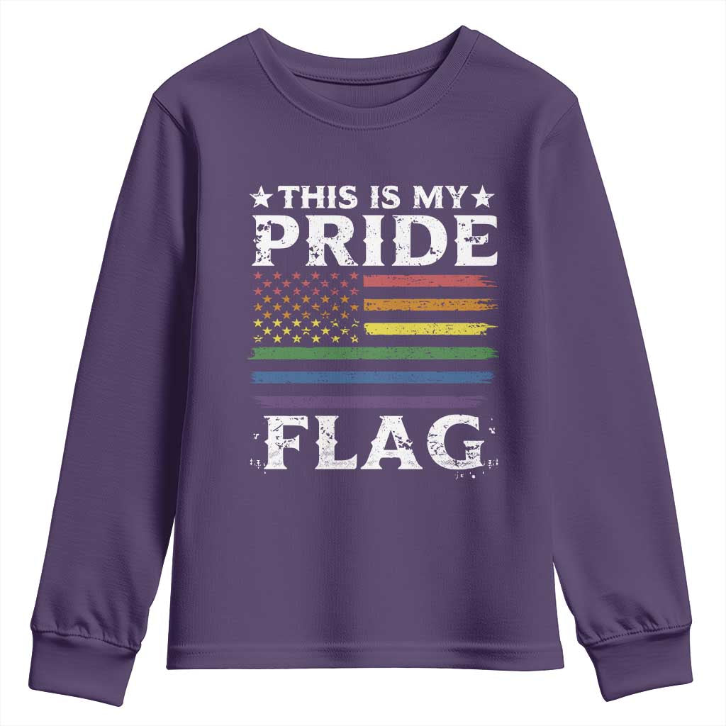 Funny LGBTQ This Is My Pride Flag Youth Sweatshirt Rainbow American Flag TS11 Purple Print Your Wear