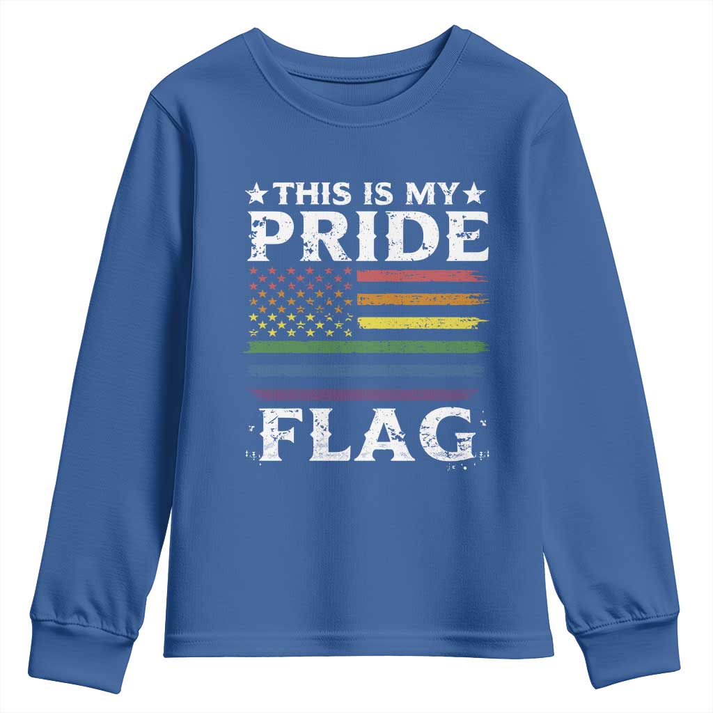 Funny LGBTQ This Is My Pride Flag Youth Sweatshirt Rainbow American Flag TS11 Royal Blue Print Your Wear